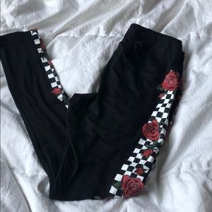 Black and white checkered leggings with roses